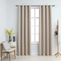 vidaXL Mörkläggningsgardiner med metallringar 2 st beige 140x175 cm