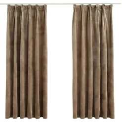 vidaXL Mörkläggningsgardiner 2 st m. krokar sammet beige 140x175 cm
