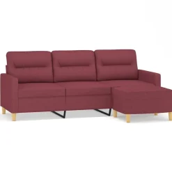 vidaXL 3-sitssoffa med fotstöd vinröd 180 cm tyg
