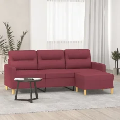 vidaXL 3-sitssoffa med fotstöd vinröd 180 cm tyg
