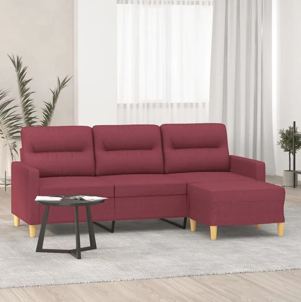 vidaXL 3-sitssoffa med fotstöd vinröd 180 cm tyg