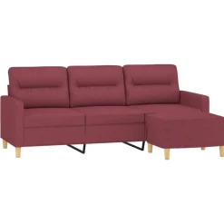 vidaXL 3-sitssoffa med fotstöd vinröd 180 cm tyg
