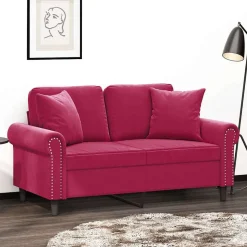 vidaXL 2-sitssoffa med prydnadskuddar vinröd 120 cm sammet