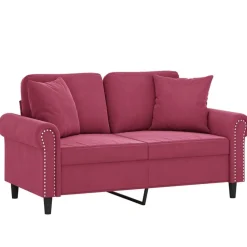 vidaXL 2-sitssoffa med prydnadskuddar vinröd 120 cm sammet