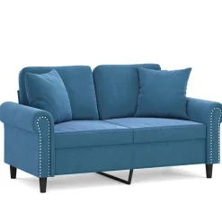 vidaXL 2-sitssoffa med prydnadskuddar blå 120 cm sammet