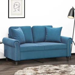 vidaXL 2-sitssoffa med prydnadskuddar blå 120 cm sammet
