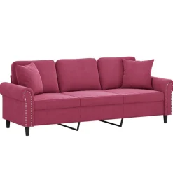 vidaXL 3-sitssoffa med prydnadskuddar vinröd 180 cm sammet