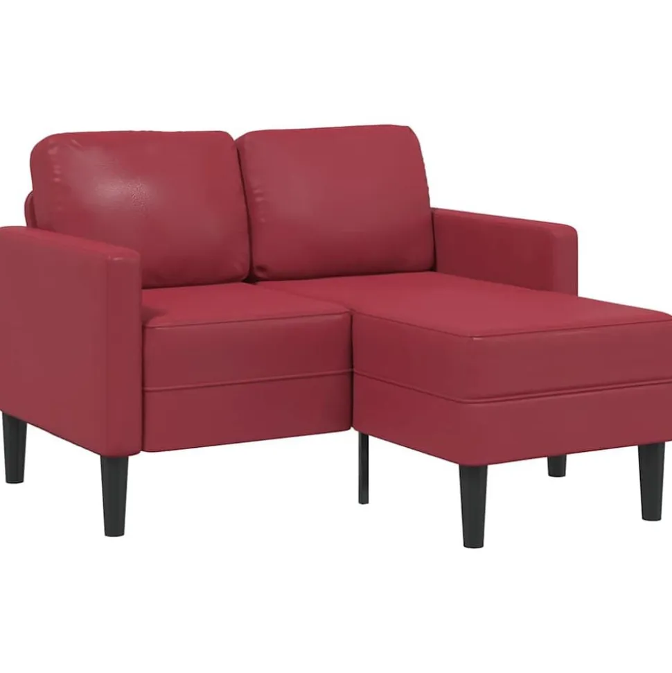 vidaXL 2-sitssoffa med schäslong L-formad vinröd 125 cm konstläder