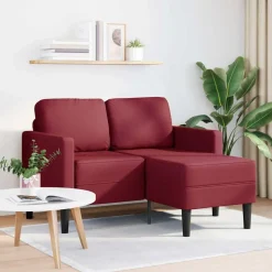 vidaXL 2-sitssoffa med schäslong L-formad vinröd 125 cm konstläder