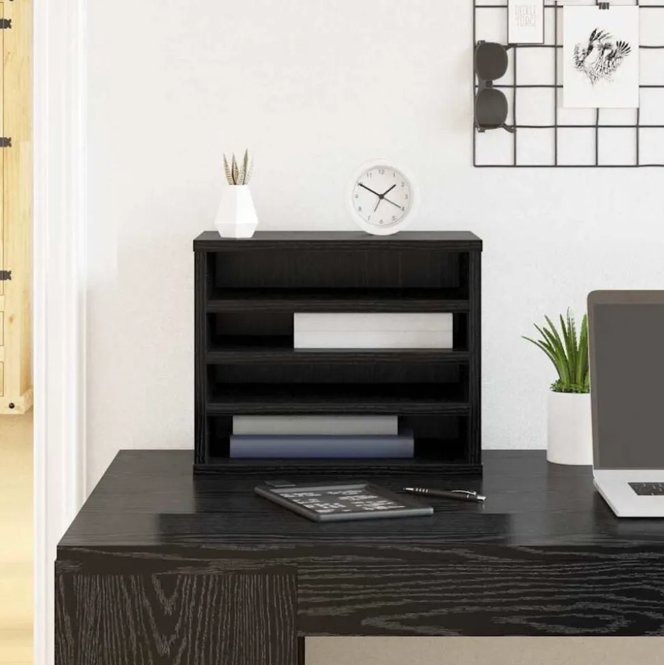 vidaXL Skrivbordshållare Svart Ek 36 x 26 x 29,5 cm Konstruerat trä