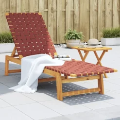 vidaXL Solsäng med bord röd massivt akaciaträ och tyg