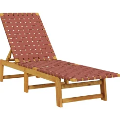 vidaXL Solsäng med bord röd massivt akaciaträ och tyg