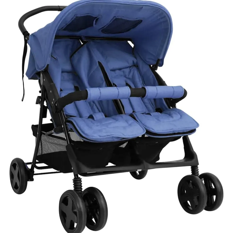 vidaXL Tvillingvagn marinblå stål