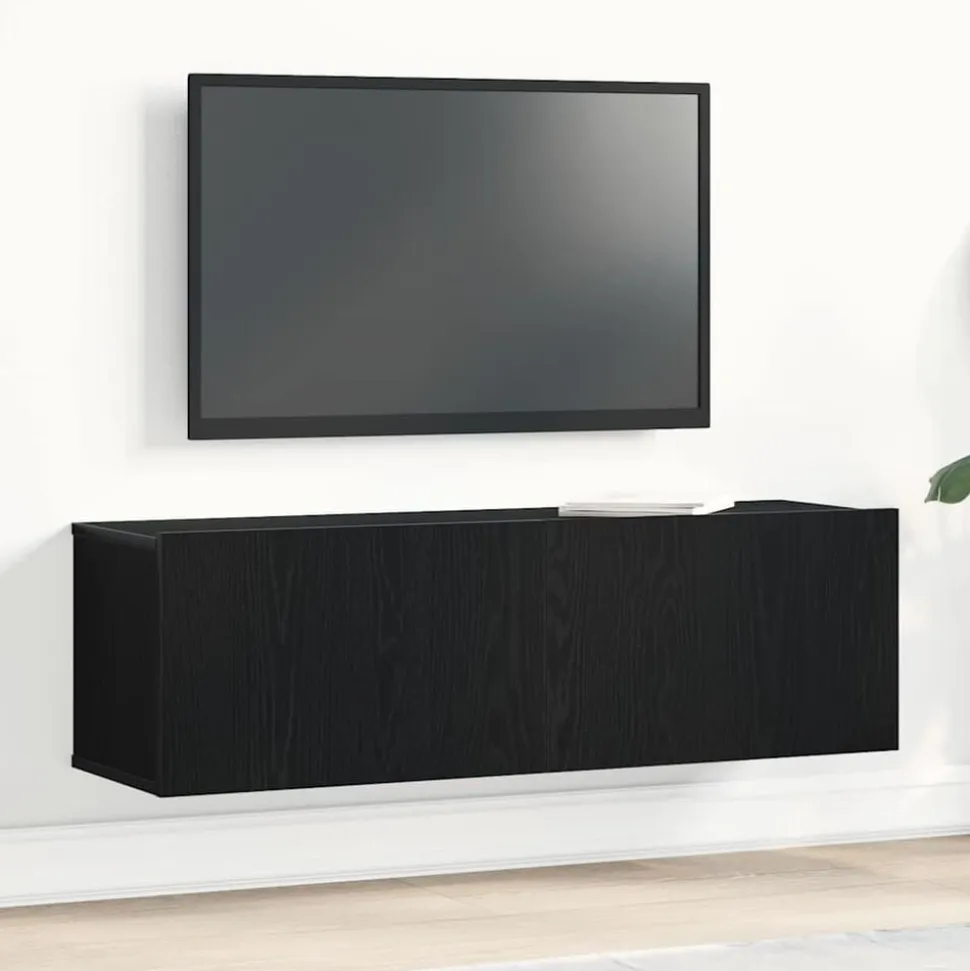 vidaXL TV-skåp Väggmonterad Svart Ek 100 x 30 x 30 cm Konstruerat trä