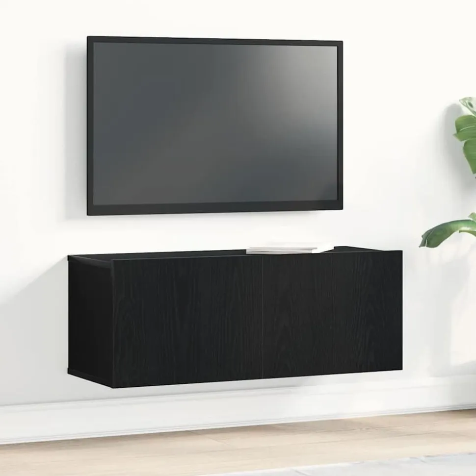 vidaXL TV-skåp Väggmonterad Svart Ek 80 x 30 x 30 cm Konstruerat trä