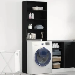 vidaXL Tvättmaskinskåp Svart Ek 64 x 24 x 190 cm Konstruerat trä