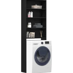 vidaXL Tvättmaskinskåp Svart Ek 64 x 24 x 190 cm Konstruerat trä
