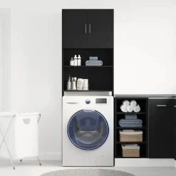 vidaXL Tvättmaskinsskåp svart ek 64x24x190 cm konstruerat trä