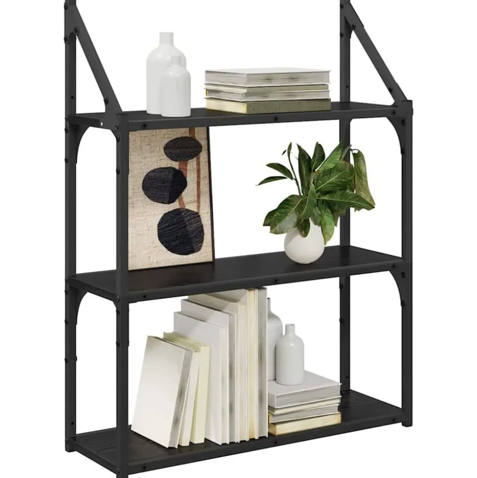 vidaXL Vägg hylla med hylla Svart Ek 60 x 21 x 78,5 cm Konstruerat trä