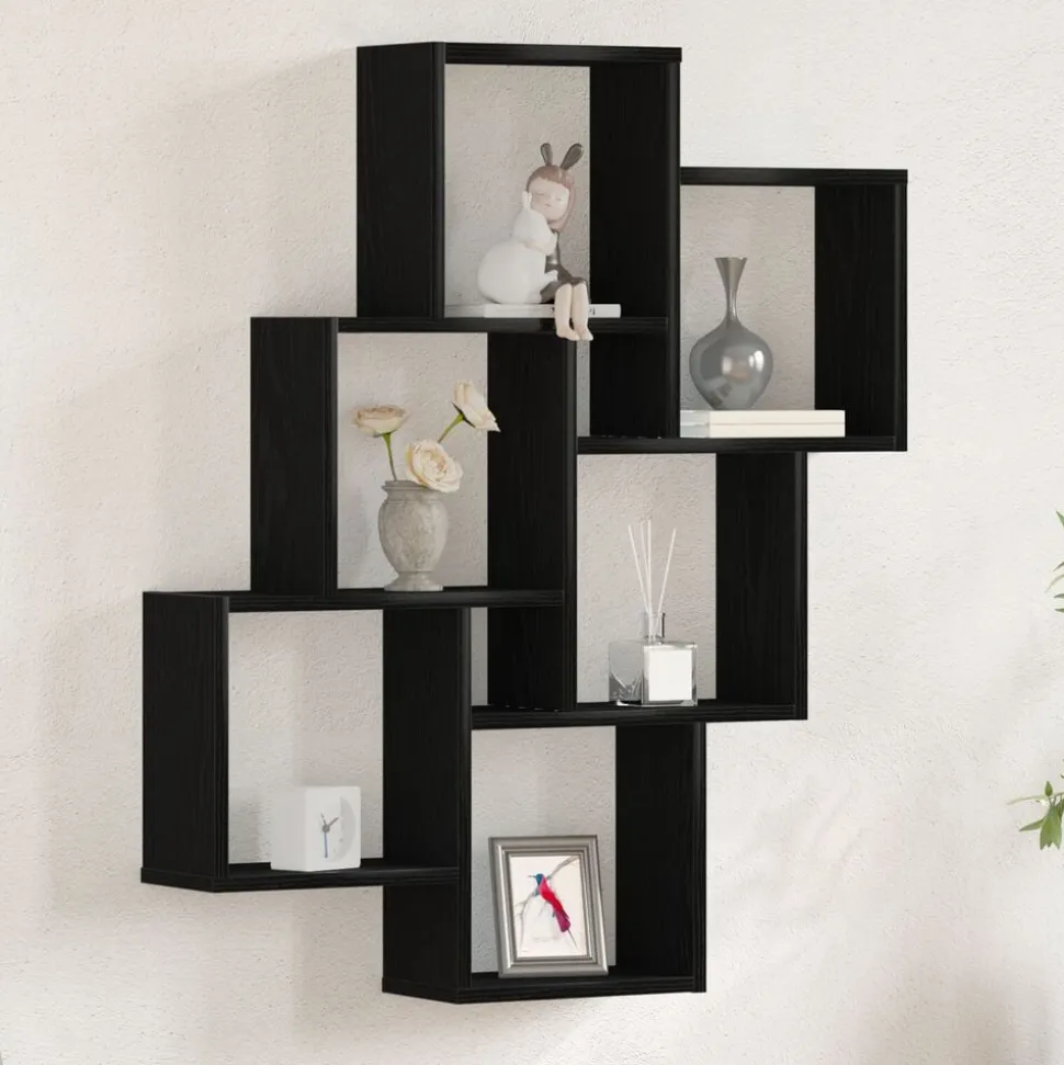 vidaXL Vägg hylla med hylla Svart Ek 78 x 15 x 93 cm Konstruerat trä