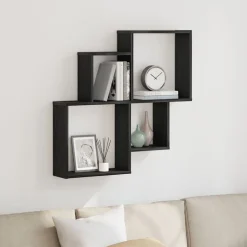 vidaXL Vägg hylla med hylla Svart Ek 80 x 15 x 78,5 cm Konstruerat trä