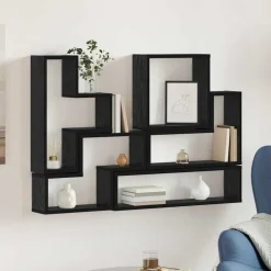 vidaXL Vägg hylla Väggmonterad med lagring Svart Ek 96 x 12 x 64 cm