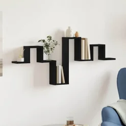 vidaXL Vägg hylla Väggmonterad med lagring Svart Ek 104.5 x 43 x 10 cm
