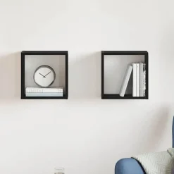 vidaXL Vägghylla kubformad 2 st svart ek 30x15x30 cm konstruerat trä