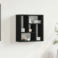 vidaXL Vägghylla svart ek 45x16x45 cm konstruerat trä