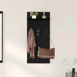 vidaXL Väggmonterad Klädhängare med hylla Svart Ek 40 x 10 x 90 cm