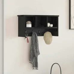 vidaXL Väggmonterad Klädhängare med hylla Svart Ek 50 x 16 x 26 cm