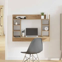 vidaXL Väggmonterat skrivbord med hylla artisan ek 105 x 48 x 75 cm