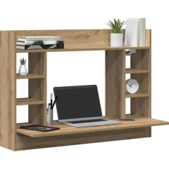 vidaXL Väggmonterat skrivbord med hylla artisan ek 105 x 48 x 75 cm
