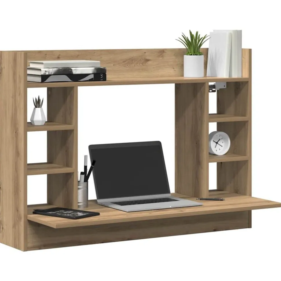 vidaXL Väggmonterat skrivbord med hylla artisan ek 105 x 48 x 75 cm