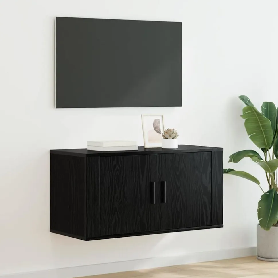 vidaXL Väggmonterat TV-förråd Väggmonterad Svart ek 80 x 34.5 x 40 cm