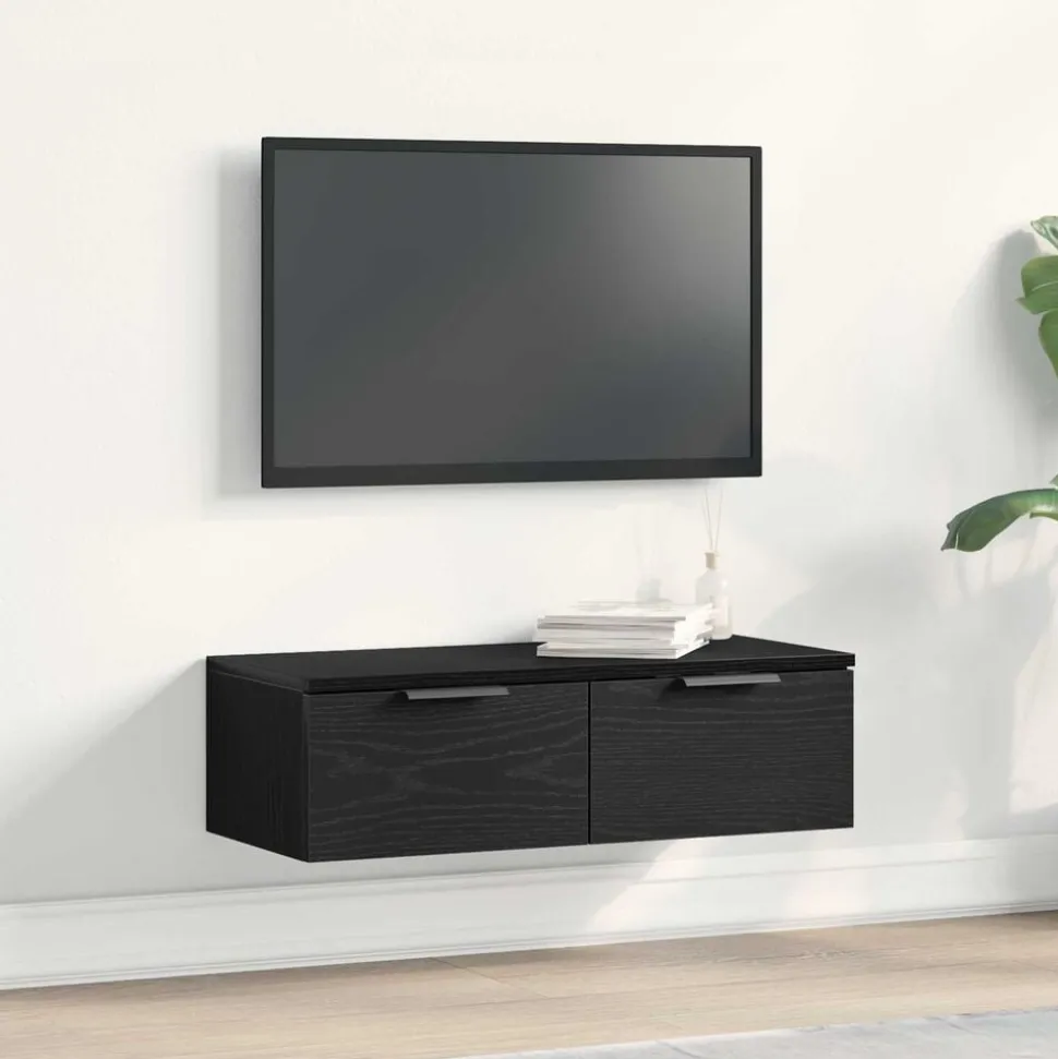 vidaXL Väggskåp med låda Svart Ek 68 x 30 x 20 cm Konstruerat trä