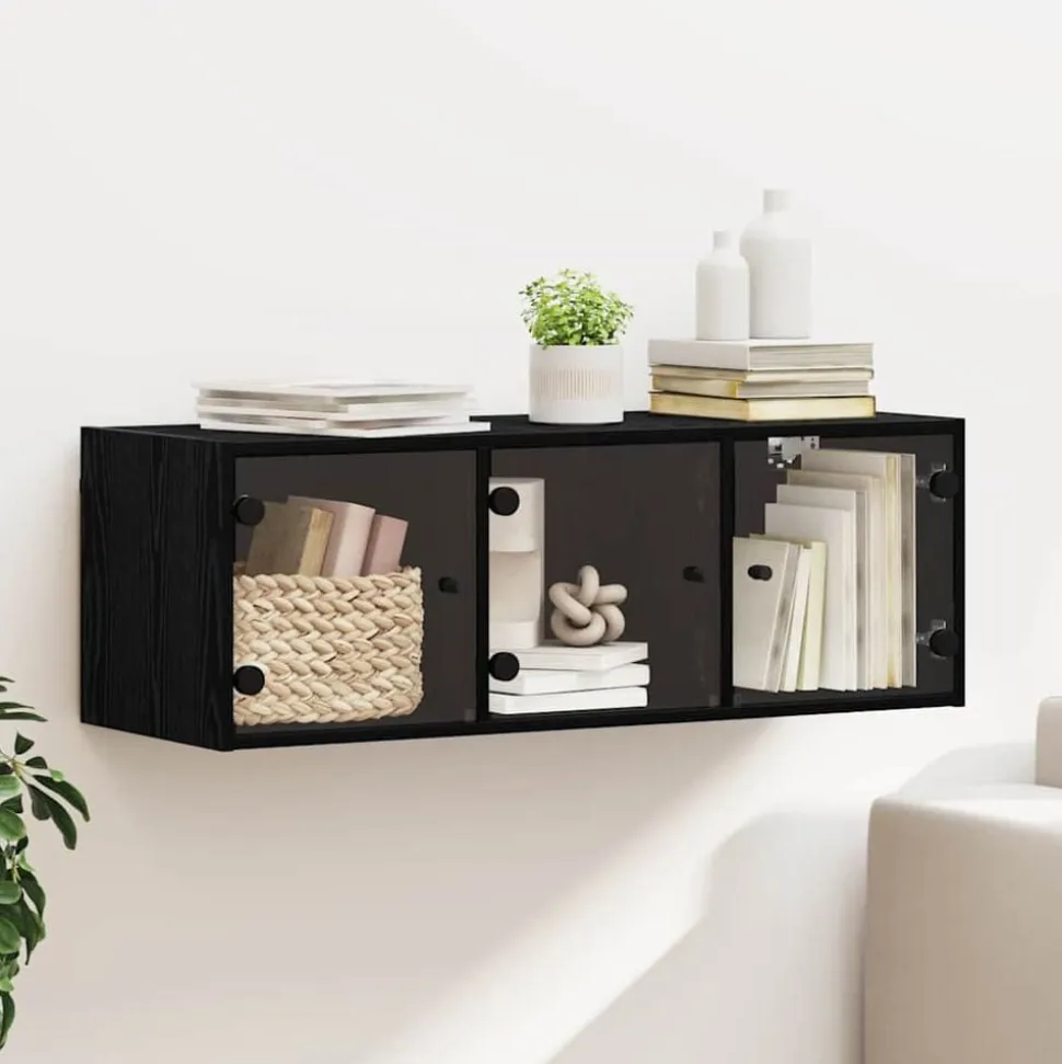 vidaXL Väggskåp Väggmonterad Svart Ek 102 x 37 x 35 cm Konstruerat trä